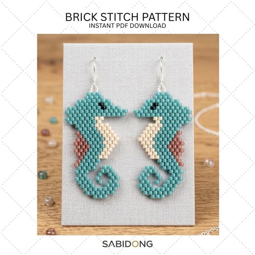 Seahorse Brick Stitch Earring Pattern, Ocean Beadwork PDF, Coastal Beading Design, Summer Seed Bead Earrings Tutorial, Miyuki Delica 11/0 - Etsy