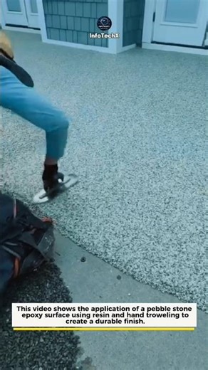 Pebble Stone Epoxy Flooring Process #Construction #EpoxyFloor #Satisfying