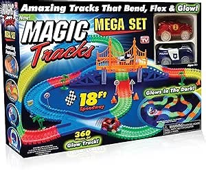 Ontel Magic Tracks Mega Set - 2 LED Race Cars and 18 ft. of Flexible, Bendable Glow in The Dark Racetrack - As Seen on TV