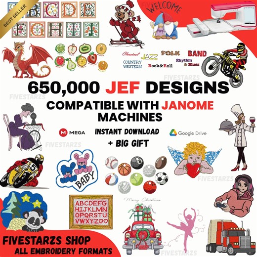 Machine Embroidery Design Bundle for Janome – Over 650,000 Original JEF Files (instant Download) - Etsy