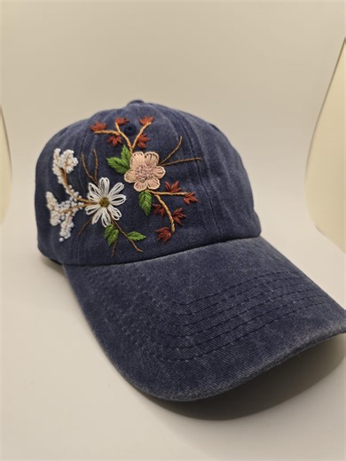 Hand Embroidered Floral Cap - Etsy