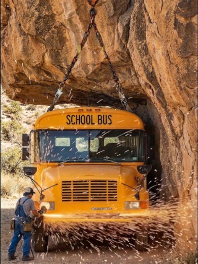 I transformed an old American school bus into a cozy tiny home built beneath a massive natural rock shelter, with a kitchen, bedroom, TV, lighting, and a complete interior renovation.