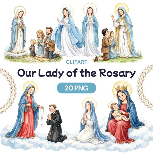 Our Lady of the Rosary Clipart, Watercolor Catholic PNG, Virgin Mary Graphic, Christian Devotion Art, Blessed Mother Illustration - Etsy
