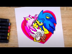 How to draw Amy Rose and Sonic KISS? / Draw Amy Rose and Sonic easy
