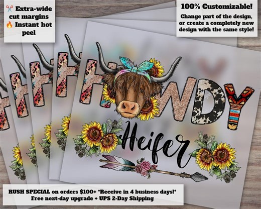 Howdy Heifer Cow Design, Daisy Western Cow Art, Highland Cow Heat Transfer, Ready to Press, DTF Decor for Crafts - Etsy