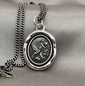 Hummingbird Wax Seal Necklace: Solid Silver Intaglio Pendant, Celestial Flower Talisman, Liliane Ting Design - Etsy
