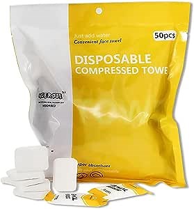 Compressed Large Towel Tablets Disposal Compressed Face Towel ,Soft and Reusable,Camping, Hiking, Sport, Beauty Salon, Home (11.8in*9.4in, 50pieces (1 packs)