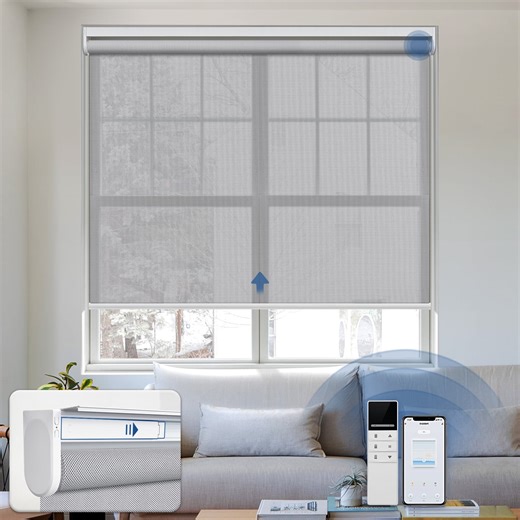 Keego Motorized Blinds with Remote Control Rechargeable Battery Automatic Window Shades Smart Light Filtering Roller Shades for Home Office Hotel Grey 37"W X 54"H