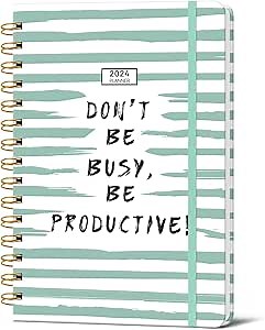 GETINK 2024 Planner Daily Weekly and Monthly for Women, Jan.2024 - Dec.2024, Hardcover Agenda 2024 Calendar Planner Book with Monthly Tab, Spiral Bound, Inner Pocket (6"×8.5", Green 24-Year)