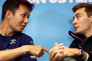 George Russell shares a light moment with “warrior” Alex Albon post-qualifying at the F1 British GP