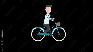 Cartoon Man ride bicycle looping animation with alpha channel.Character design with bicycle