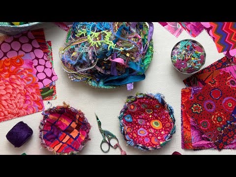 Creative Journal | Sew Beautiful Scrappy Fabric Bowls with Fiber Trim | Slow Stitching | #flosstube