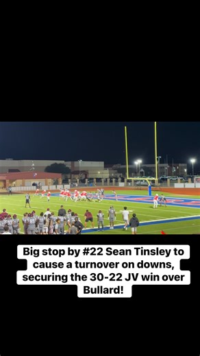 Big stop by #22 Sean Tinsley to cause a turnover on downs, securing the 30-22 JV win over Bullard! | Athens Athletic Booster Club 2025-2026