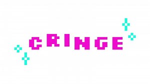 Animated word cringe in pink pixel typography. Gen z awkward, embarrassment. Dislike, ugh. Meme reaction. Retro 8 bit style bouncing text reaction animation with sparkles. Pixelated jumping letters