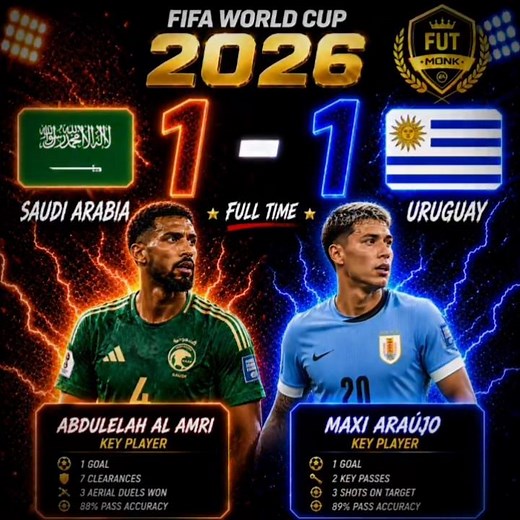 SAUDI ARABIA 1-1 URUGUAY | Saudi Stun Uruguay! Al-Amri & Maxi Araújo Goals | FIFA World Cup 2026 🏆