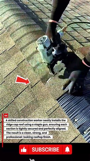 Pro Roofer Installs Ridge Cap Roof Using Staple Gun for a Clean, Secure Finish