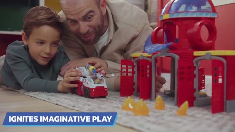 Paw Patrol Fire Rescue Command Center with Marshall Figure, Rescue Fire Truck, Lights, Launcher & Sound Fx, Kids Toys for Boys & Girls Ages 3 and Up