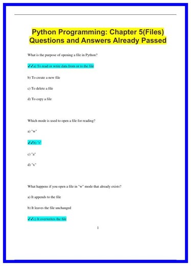 Python Programming Chapter 5Files Questions and Answers Already Passed