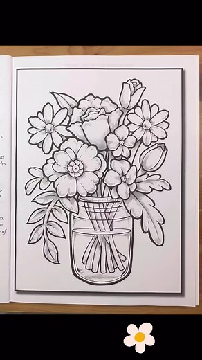 Colorful Flower Coloring Page for Adults - Relaxing Glitter Gel Pen Art