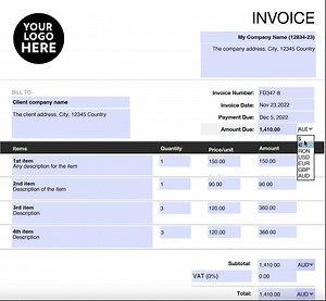 Auto Calculating Business Invoice Template (PDF) - Etsy Australia