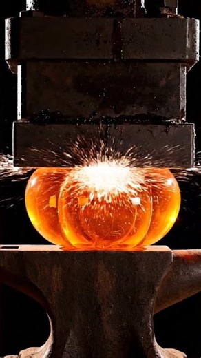 GLASS ORANGE vs HYDRAULIC PRESS! (Satisfying Explosion)