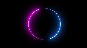 Round circle picture frame with two tone neon color shade motion graphic on isolated black background. Blue and pink light moving for overlay element. 4K footage video effect seamless loop