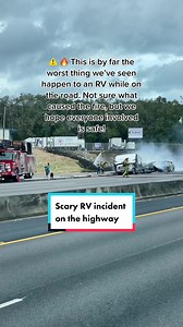 ⚠️ This was scary to see happen. Their entire class C RV and tow vehicle went up in flames while driving. No idea what happened, but hope they are all safe. #rv #rvfire #fire #carfire #rvlife #rvfail #safetyfirst #rvtiktok #fyp