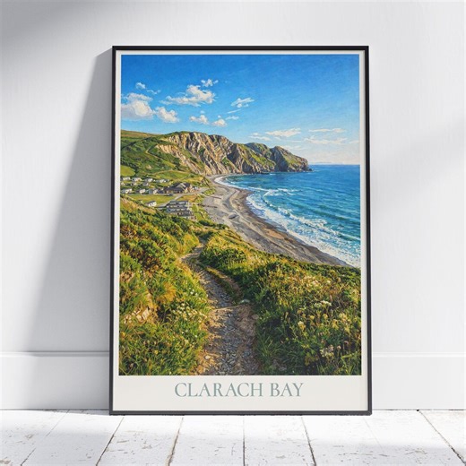 Clarach Bay Wales Travel Poster: Coastal Cliff and Beach Painted Art Print - Etsy