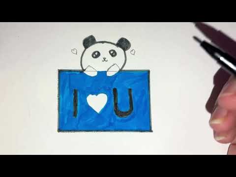 How to Draw and Color a Cute Panda Holding an I ❤️ U Card! Step-by-Step Tutorial