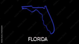 Neon animated map showing the state of Florida from the united state of American. 2d map of Florida.