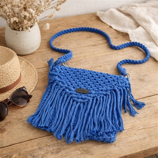 Blue Macrame Crossbody Bag – Boho Fringe Woven Purse - Etsy