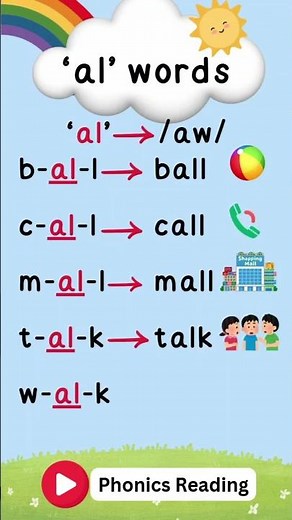 /al/ Words as in Ball Call Talk #shorts #phonics