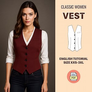 Fitted Vest Sewing Pattern PDF | Women's Classic Buttoned Waistcoat | DIY Tailored Vest for Beginners to Intermediate | Classic Vest - Etsy