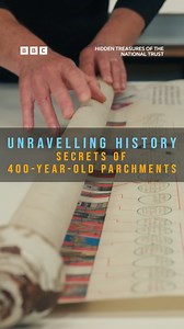 Unravelling History: 400-year-old parchments from Knole in Kent reveal their secrets. Toby Jones narrates the story as National Trust conservator Siobhan and paper expert Graeme prepare for the big moment. 📺 Hidden Treasures of the National Trust: All episodes streaming now on #iplayer. New episodes on BBC Two, Fridays at 9pm; and episode two, The Nude in the Attic, is shown again on Saturday at 6pm (5.30pm in Northern Ireland). #nationaltrust #countryhouses #paperconservation #parchment #knole