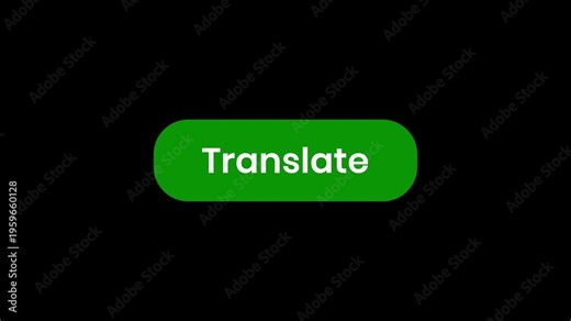 Interactive green rounded rectangle button with translate text being pressed by a digital pointer arrow, ideal for localization service promos and website navigation on a dark seamless background.