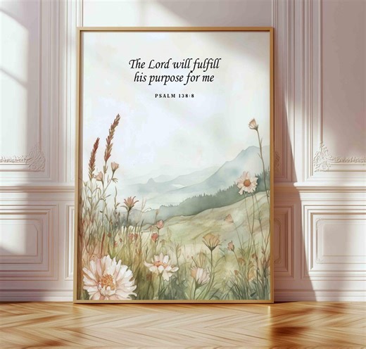 Bible Verse Wall Art - Psalm 138:8 Scripture Print With Meadow Landscape (christian Decor) - Etsy