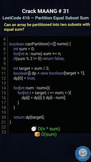 LeetCode 416 — Partition Equal Subset Sum #youtubeshorts #ytshorts #shorts