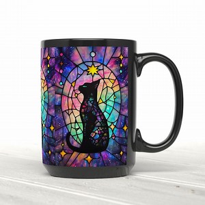 Celestial Black Cat Coffee Mug, Stained Glass Look, Witchy Halloween Mug, Cosmic Black Cat, Mystical Halloween Coffee Mug, Psychic Reading - Etsy