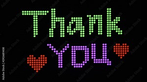 Thank you words by led flicker on black screen Stock Video