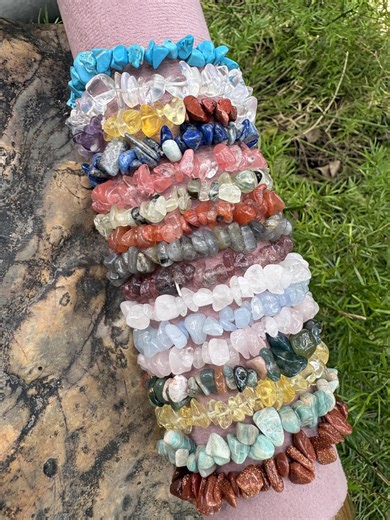 Amethyst Rose Quartz Crystal Chip Bracelet - Handmade Healing Jewelry - Etsy