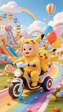 Cute Baby Pikachu & Dinosaur Dance Party 🌈🚂 #funny #ai #cute #animation #shorts