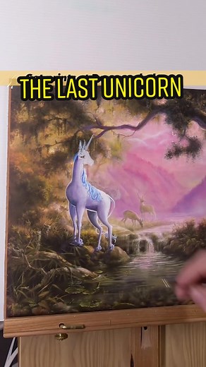 The Last Unicorn painted into thrift store art. #thelastunicorn #art #painting #80skid #anime
