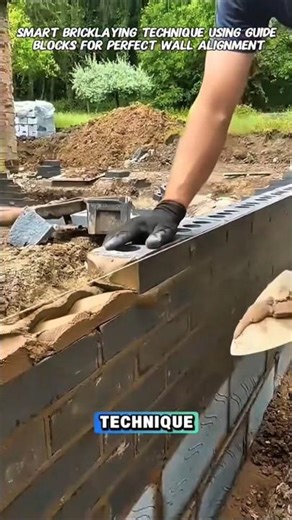 Smart Bricklaying Technique Using Guide Blocks for Perfect Wall Alignment.