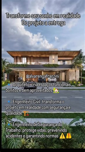 Alvarenga Franzini Engenharia on Instagram: "🏗️📐 Cada obra começa no papel… e com os projetos certos! Você sabia que cada tipo de projeto tem uma função essencial para a construção dar certo? 👇 🏠 Projeto Arquitetônico Define layout, estética, ventilação, iluminação e conforto. É onde nasce a ideia da edificação ✨ 🧱 Projeto Estrutural Garante que a obra fique em pé e segura, dimensionando vigas, pilares e fundações 💪 ⚡ Projeto Elétrico Planeja tomadas, iluminação, quadros e evita sobrecarga