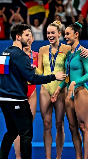 Epic Gold Medal Hug: German & Czech Gymnasts Celebrate Olympic Victory! 🥇🇩🇪🇨🇿 #shorts #Ai #viral