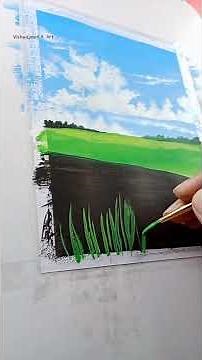 landscape painting🌿 • with Poster Colors | 'flowers scenery' 😸 #shorts