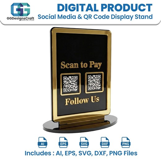 Scan to Pay Sign SVG | Dual QR Code Display Stand | DIY Social Media Sign | Laser Cut Files for Acrylic & Wood - Etsy
