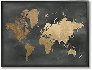 Stupell Industries Gold World Map Black Framed Wall Art, 24 x 30, Design by Artist Jennifer Goldberger