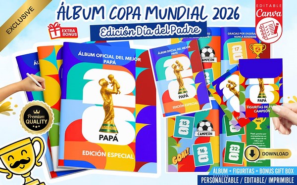 Álbum Copa Mundial 2026 Día del Padre Editable en Canva, Álbum de Figuritas Personalizado para Papá, Regalo Álbum Personalizado para Papá - Etsy México