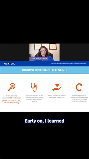 Daad sought comfort in science after her stage IV #rectalcancer diagnosis. Now she's helping other patients feel informed and confident in their own care, and part of that is encouraging everyone diagnosed with CRC to get biomarker testing. Every patient's biomarker profile looks different. Some may have HER2, others won't, but understanding what applies to you can shape your care. Watch our latest webinar that explains what the HER2 biomarker means for the patients it affects: https://fightcolo